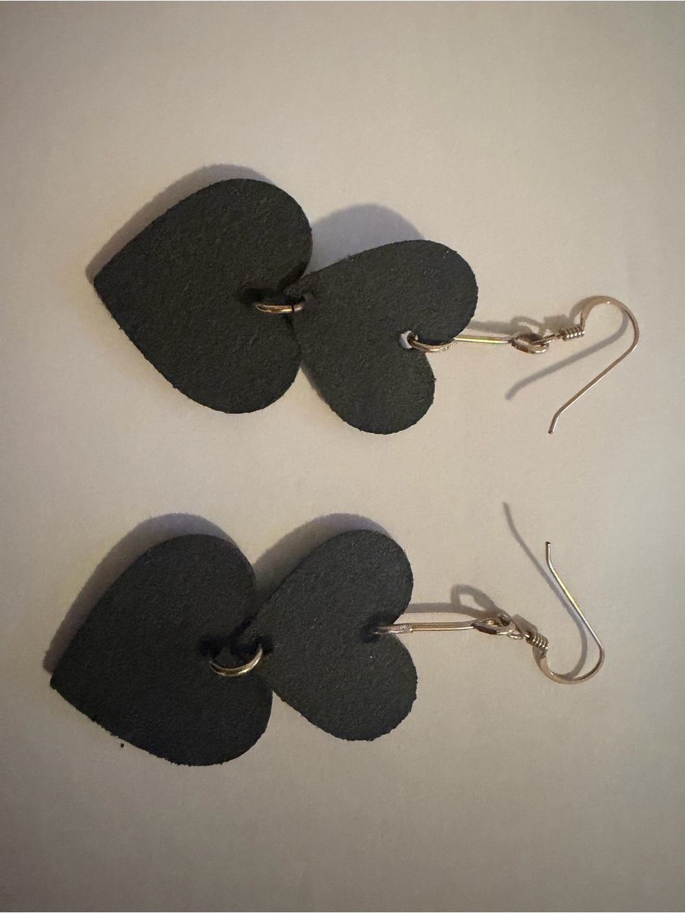 Black Heart Drop Earrings - Minimal Double Heart Design